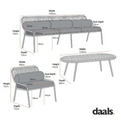 Pomona Rope Weave 5-Seater Sofa Set, Dark Grey Fabric With Black Frame 25 Pomona Rope Weave 5-Seater Sofa Set, Dark Grey Fabric With Black Frame -Daals Store OD POM CONVO SET CHART 1