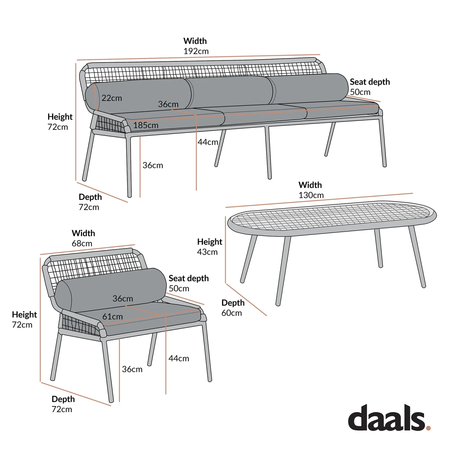 Pomona Rope Weave 5-Seater Sofa Set, Dark Grey Fabric With Black Frame 10 Pomona Rope Weave 5-Seater Sofa Set, Dark Grey Fabric With Black Frame - Image 10