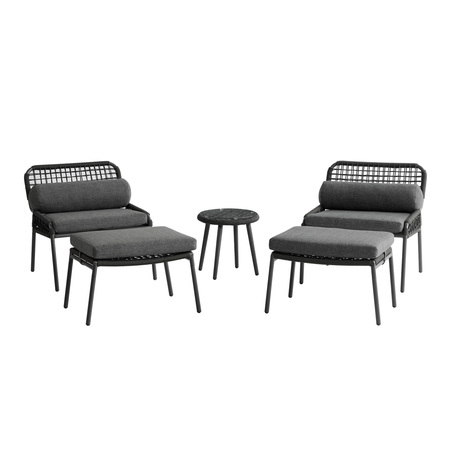 Pomona Rope Weave Bistro Set, Dark Grey Fabric With Black Frame 9 Pomona Rope Weave Bistro Set, Dark Grey Fabric With Black Frame - Image 9