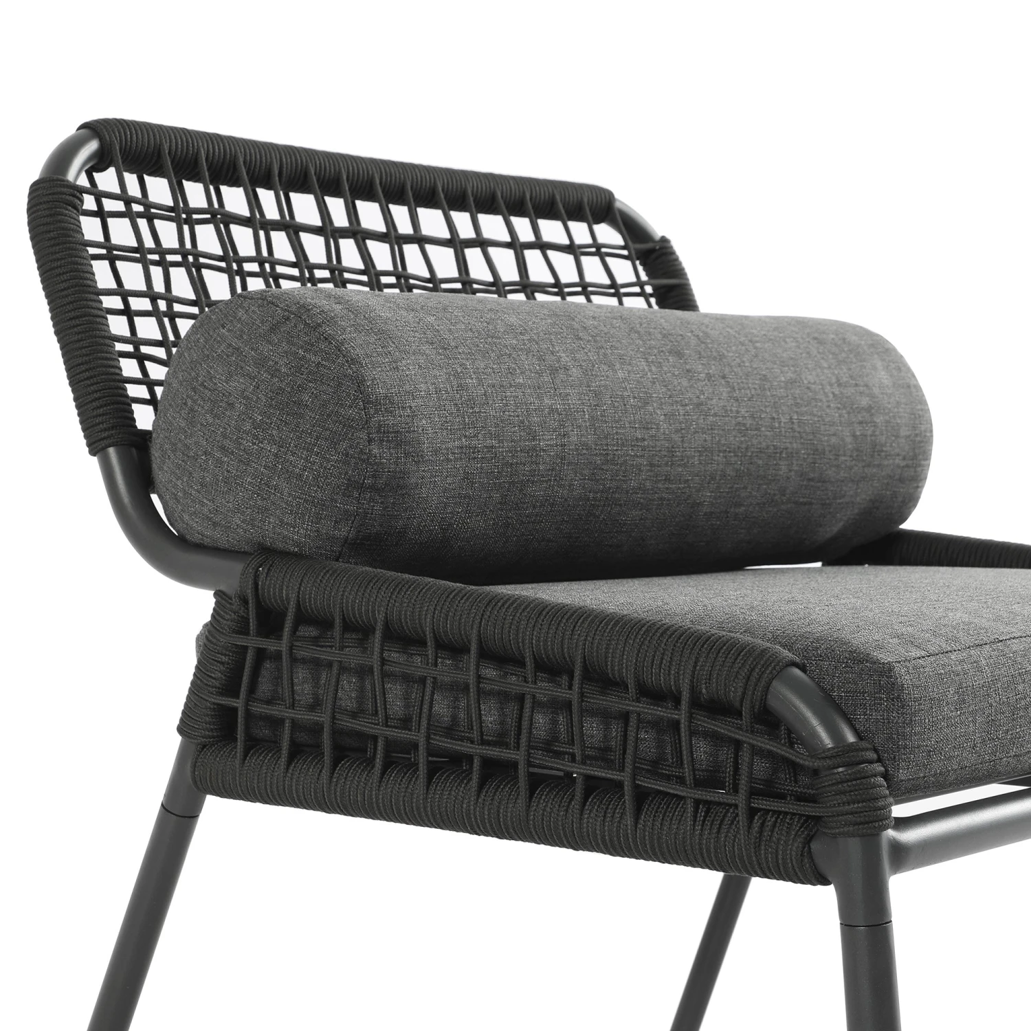Pomona Rope Weave Bistro Set, Dark Grey Fabric With Black Frame 14 Pomona Rope Weave Bistro Set, Dark Grey Fabric With Black Frame - Image 14