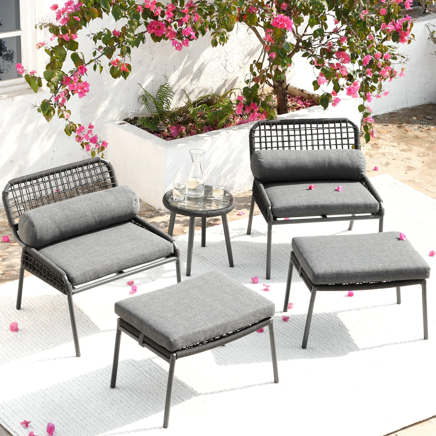 Pomona Rope Weave Bistro Set, Dark Grey Fabric With Black Frame 3 Pomona Rope Weave Bistro Set, Dark Grey Fabric With Black Frame - Image 3
