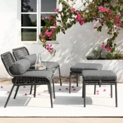 Pomona Rope Weave Bistro Set, Dark Grey Fabric With Black Frame 20 Pomona Rope Weave Bistro Set, Dark Grey Fabric With Black Frame -Daals Store OD POM DGREY DGREY BISTRO scene3