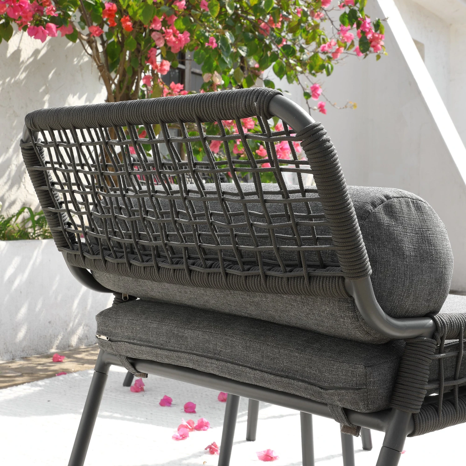 Pomona Rope Weave Bistro Set, Dark Grey Fabric With Black Frame 7 Pomona Rope Weave Bistro Set, Dark Grey Fabric With Black Frame - Image 7