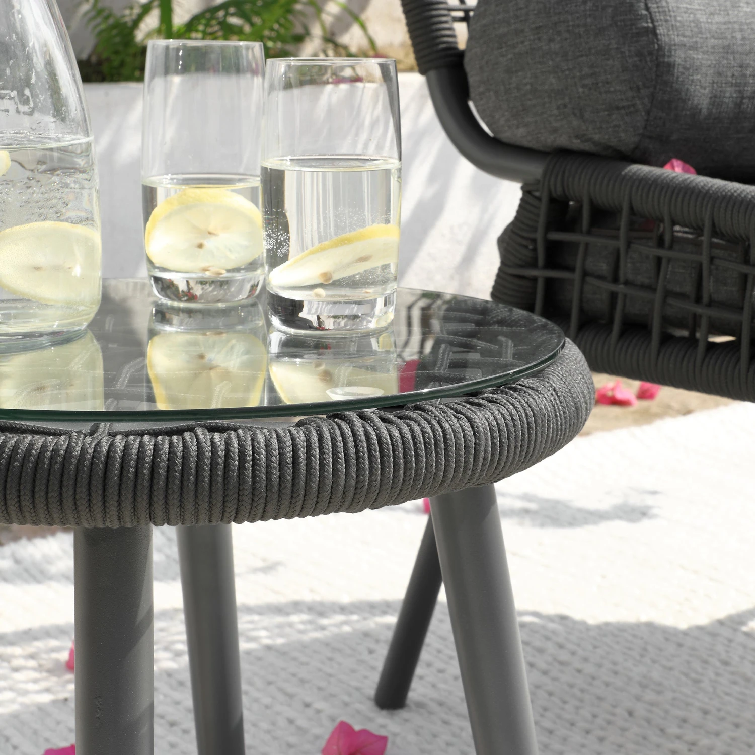 Pomona Rope Weave Bistro Set, Dark Grey Fabric With Black Frame 8 Pomona Rope Weave Bistro Set, Dark Grey Fabric With Black Frame - Image 8