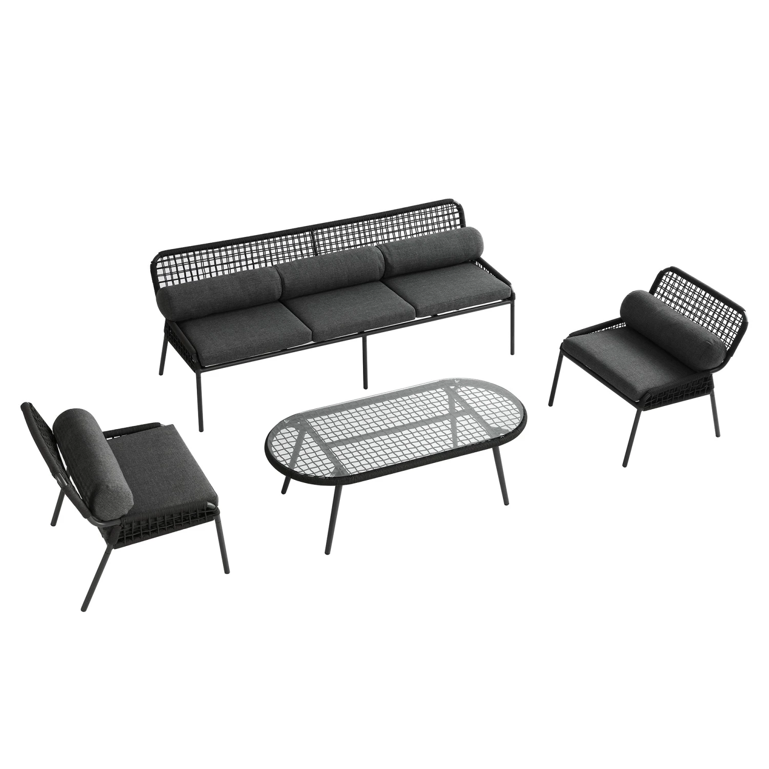 Pomona Rope Weave 5-Seater Sofa Set, Dark Grey Fabric With Black Frame 11 Pomona Rope Weave 5-Seater Sofa Set, Dark Grey Fabric With Black Frame - Image 11