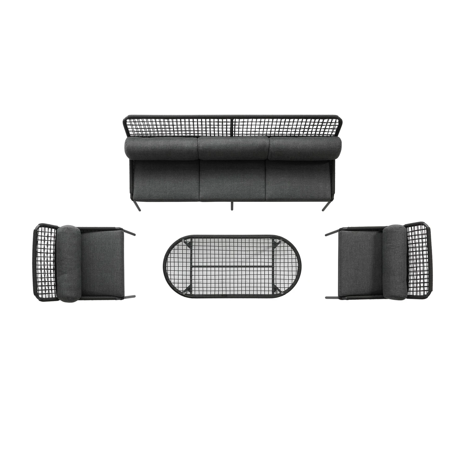 Pomona Rope Weave 5-Seater Sofa Set, Dark Grey Fabric With Black Frame 12 Pomona Rope Weave 5-Seater Sofa Set, Dark Grey Fabric With Black Frame - Image 12