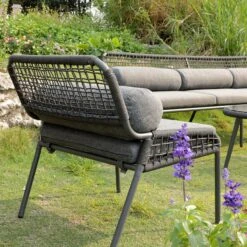 Pomona Rope Weave 5-Seater Sofa Set, Dark Grey Fabric With Black Frame 20 Pomona Rope Weave 5-Seater Sofa Set, Dark Grey Fabric With Black Frame -Daals Store OD POM DGREY DGREY CONVO SET scene4