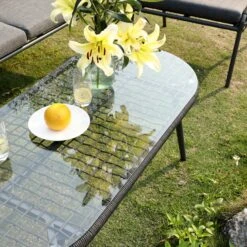 Pomona Rope Weave 5-Seater Sofa Set, Dark Grey Fabric With Black Frame 22 Pomona Rope Weave 5-Seater Sofa Set, Dark Grey Fabric With Black Frame -Daals Store OD POM DGREY DGREY CONVO SET scene6