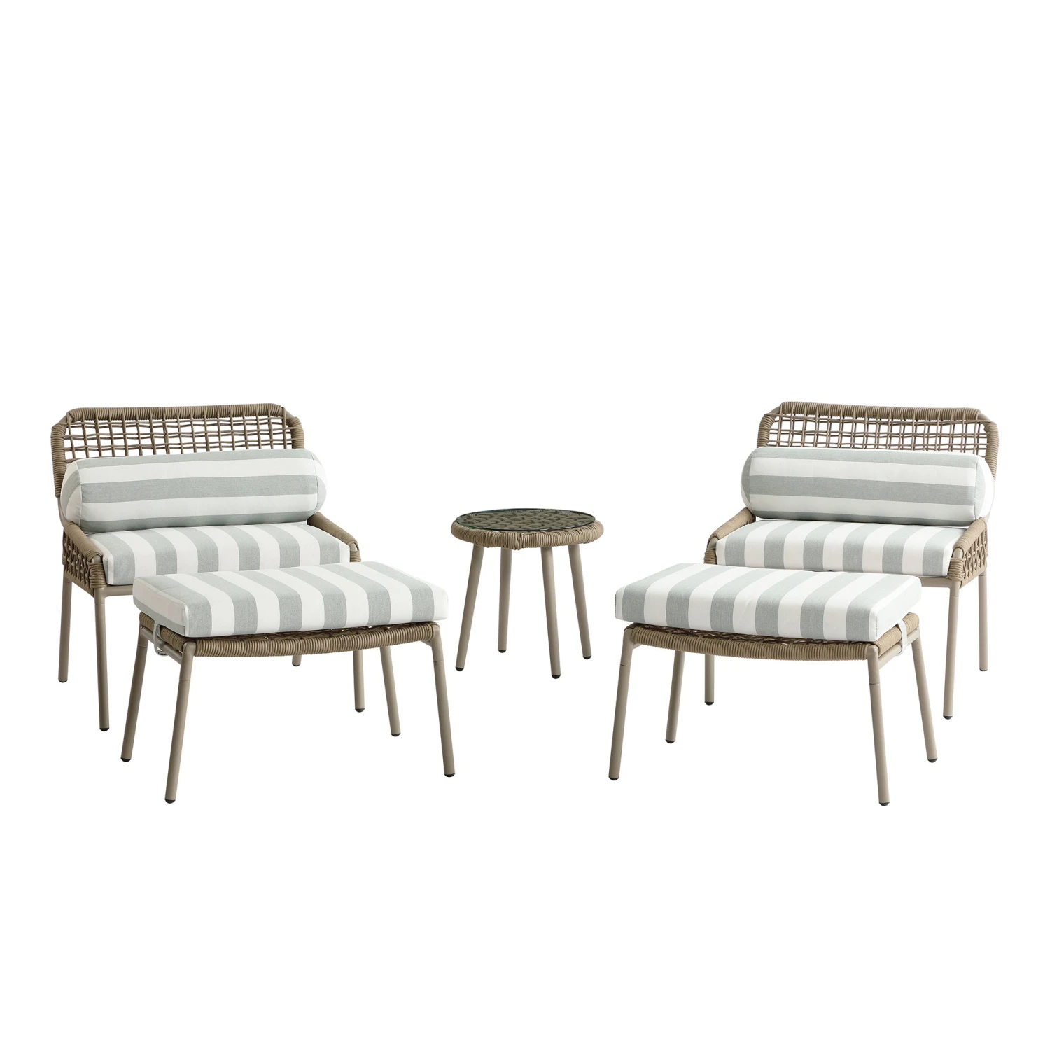 Pomona Rope Weave Bistro Set, Sage Striped Fabric With Taupe Frame 9 Pomona Rope Weave Bistro Set, Sage Striped Fabric With Taupe Frame - Image 9