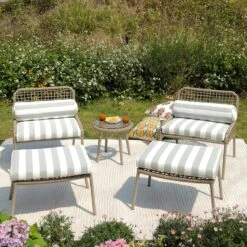 Pomona Rope Weave Bistro Set, Sage Striped Fabric With Taupe Frame 18 Pomona Rope Weave Bistro Set, Sage Striped Fabric With Taupe Frame -Daals Store OD POM TAU SAGESTRIPE BISTRO scene1