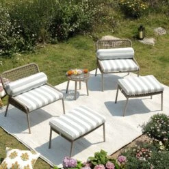 Pomona Rope Weave Bistro Set, Sage Striped Fabric With Taupe Frame 19 Pomona Rope Weave Bistro Set, Sage Striped Fabric With Taupe Frame -Daals Store OD POM TAU SAGESTRIPE BISTRO scene2