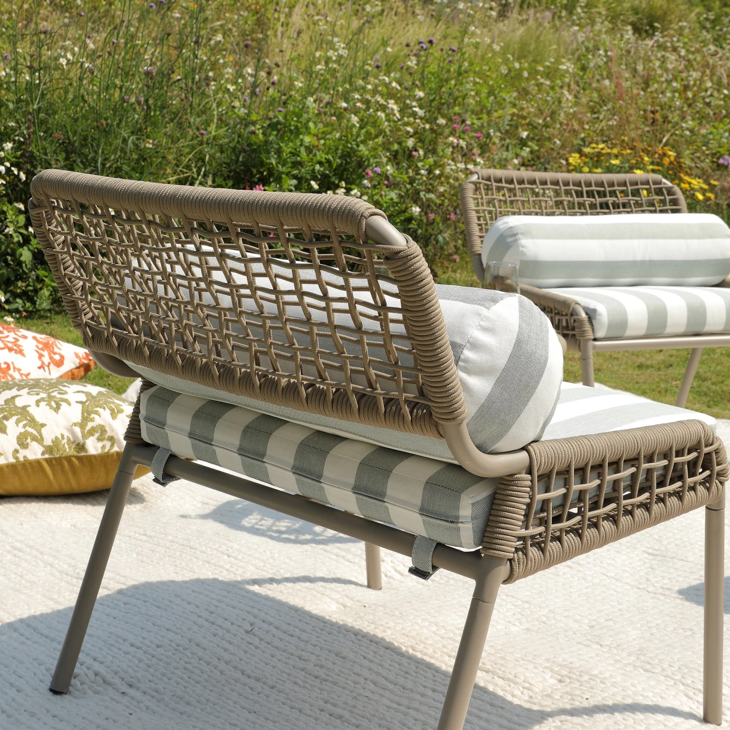 Pomona Rope Weave Bistro Set, Sage Striped Fabric With Taupe Frame 6 Pomona Rope Weave Bistro Set, Sage Striped Fabric With Taupe Frame - Image 6