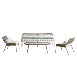 Pomona Rope Weave 5-Seater Sofa Set, Sage Striped Fabric With Taupe Frame 26 Pomona Rope Weave 5-Seater Sofa Set, Sage Striped Fabric With Taupe Frame -Daals Store OD POM TAU SAGESTRIPE CONVO SET WB1