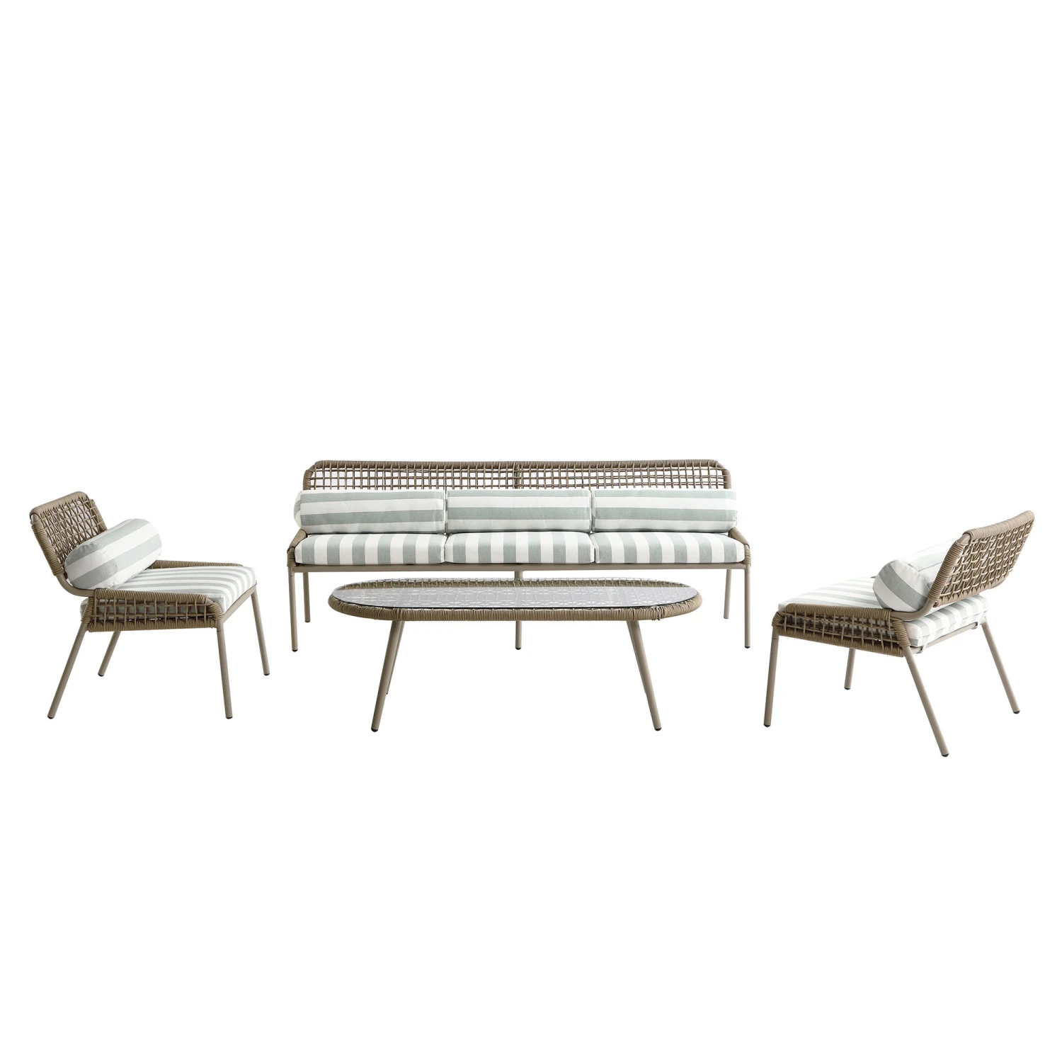 Pomona Rope Weave 5-Seater Sofa Set, Sage Striped Fabric With Taupe Frame 9 Pomona Rope Weave 5-Seater Sofa Set, Sage Striped Fabric With Taupe Frame - Image 9