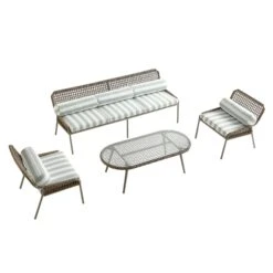 Pomona Rope Weave 5-Seater Sofa Set, Sage Striped Fabric With Taupe Frame 27 Pomona Rope Weave 5-Seater Sofa Set, Sage Striped Fabric With Taupe Frame -Daals Store OD POM TAU SAGESTRIPE CONVO SET WB2