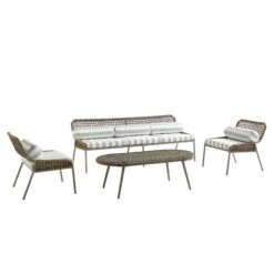 Pomona Rope Weave 5-Seater Sofa Set, Sage Striped Fabric With Taupe Frame 29 Pomona Rope Weave 5-Seater Sofa Set, Sage Striped Fabric With Taupe Frame -Daals Store OD POM TAU SAGESTRIPE CONVO SET WB3