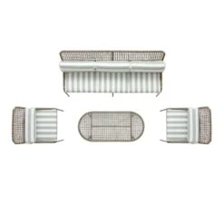 Pomona Rope Weave 5-Seater Sofa Set, Sage Striped Fabric With Taupe Frame 30 Pomona Rope Weave 5-Seater Sofa Set, Sage Striped Fabric With Taupe Frame -Daals Store OD POM TAU SAGESTRIPE CONVO SET WB4