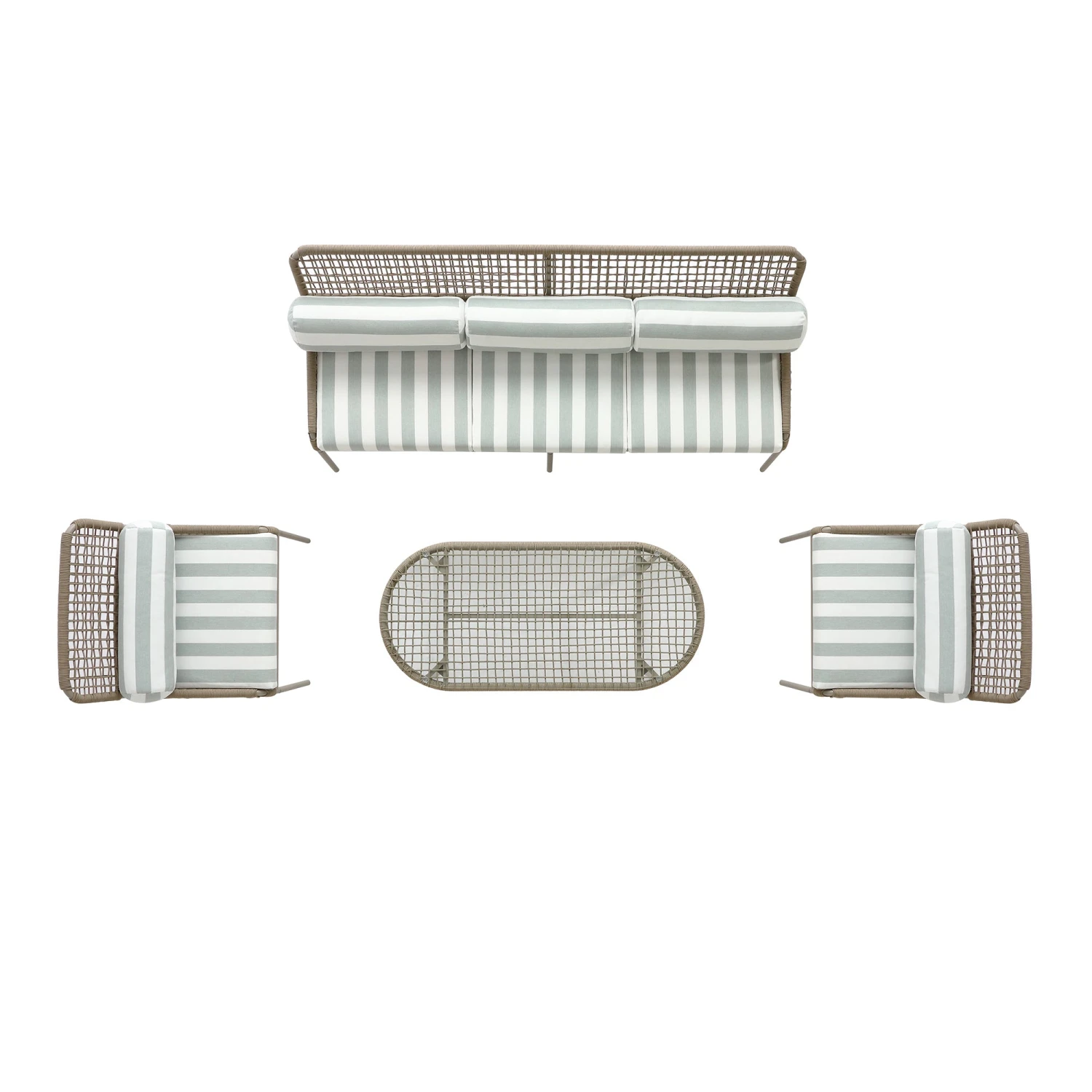 Pomona Rope Weave 5-Seater Sofa Set, Sage Striped Fabric With Taupe Frame 13 Pomona Rope Weave 5-Seater Sofa Set, Sage Striped Fabric With Taupe Frame - Image 13