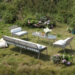 Pomona Rope Weave 5-Seater Sofa Set, Sage Striped Fabric With Taupe Frame 21 Pomona Rope Weave 5-Seater Sofa Set, Sage Striped Fabric With Taupe Frame -Daals Store OD POM TAU SAGESTRIPE CONVO SET scene3