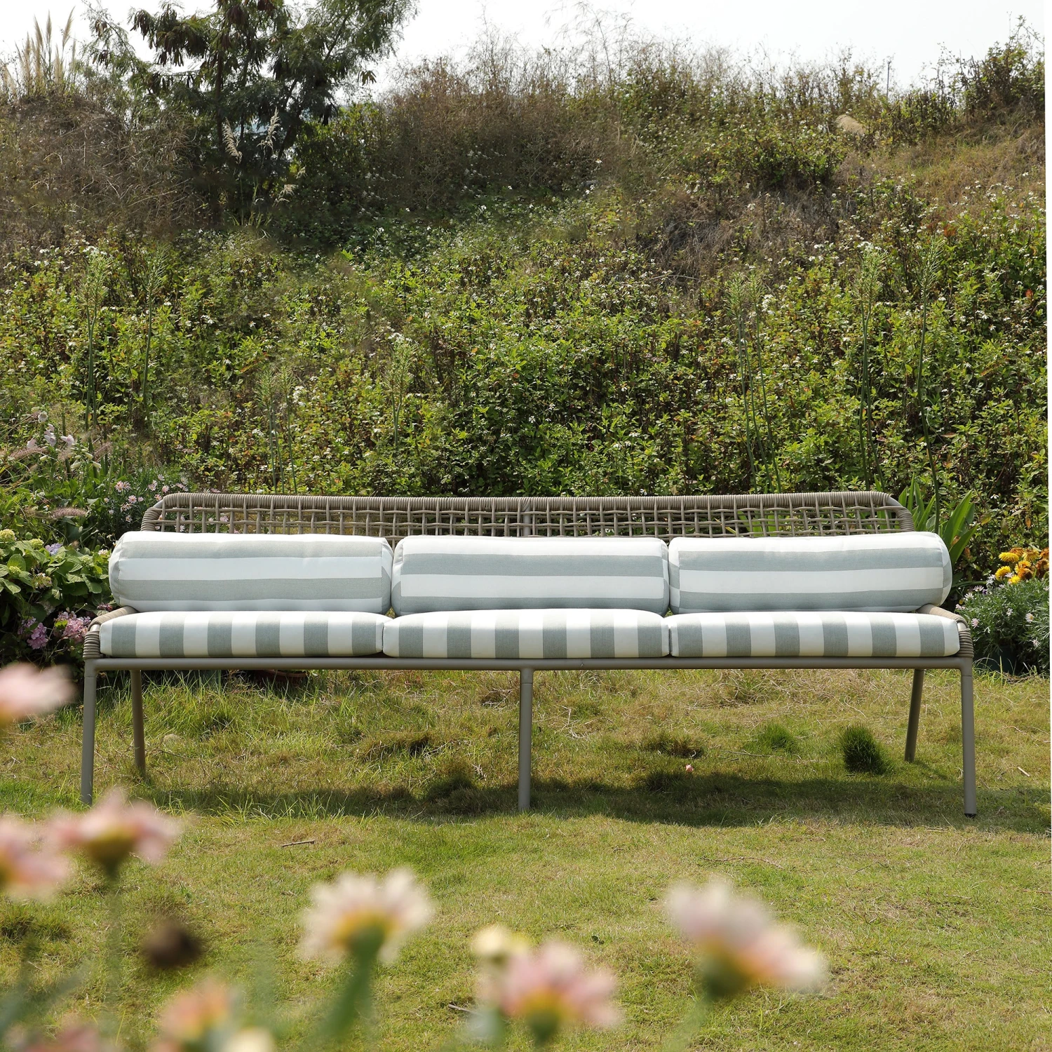 Pomona Rope Weave 5-Seater Sofa Set, Sage Striped Fabric With Taupe Frame 6 Pomona Rope Weave 5-Seater Sofa Set, Sage Striped Fabric With Taupe Frame - Image 6