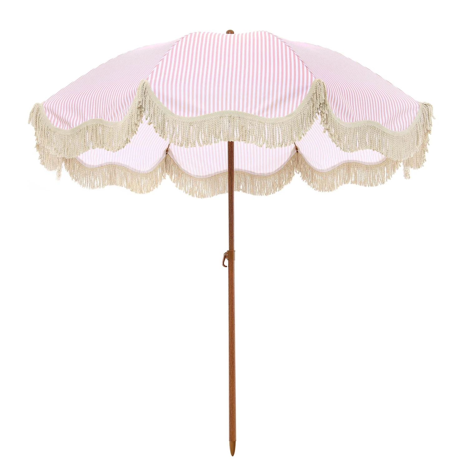 Gabriel Pink and White Striped Retro Fringed Garden Parasol β UPF50+ Tiltable Beach Umbrella 4 Gabriel Pink and White Striped Retro Fringed Garden Parasol β UPF50+ Tiltable Beach Umbrella - Image 4