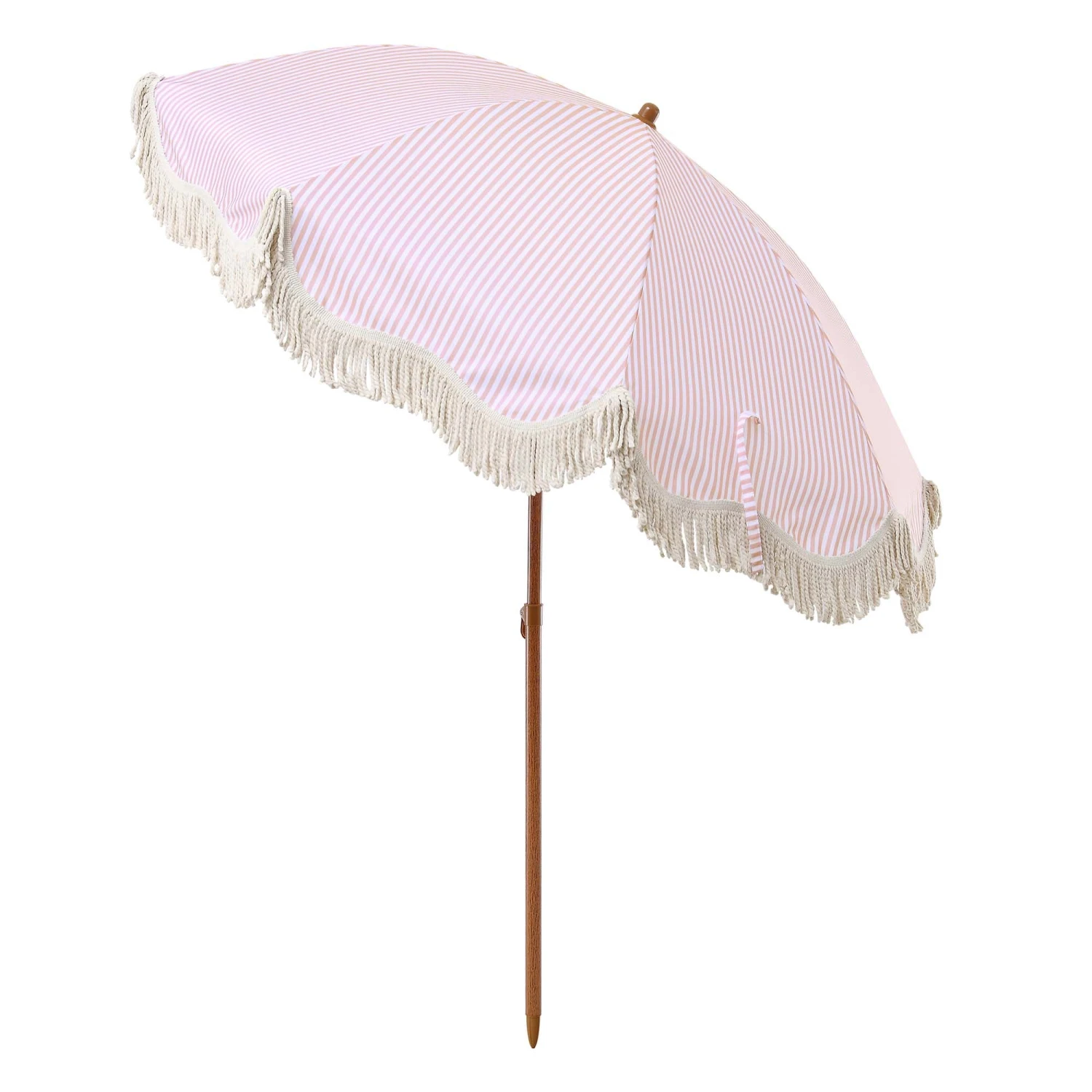Gabriel Pink and White Striped Retro Fringed Garden Parasol β UPF50+ Tiltable Beach Umbrella 7 Gabriel Pink and White Striped Retro Fringed Garden Parasol β UPF50+ Tiltable Beach Umbrella - Image 7