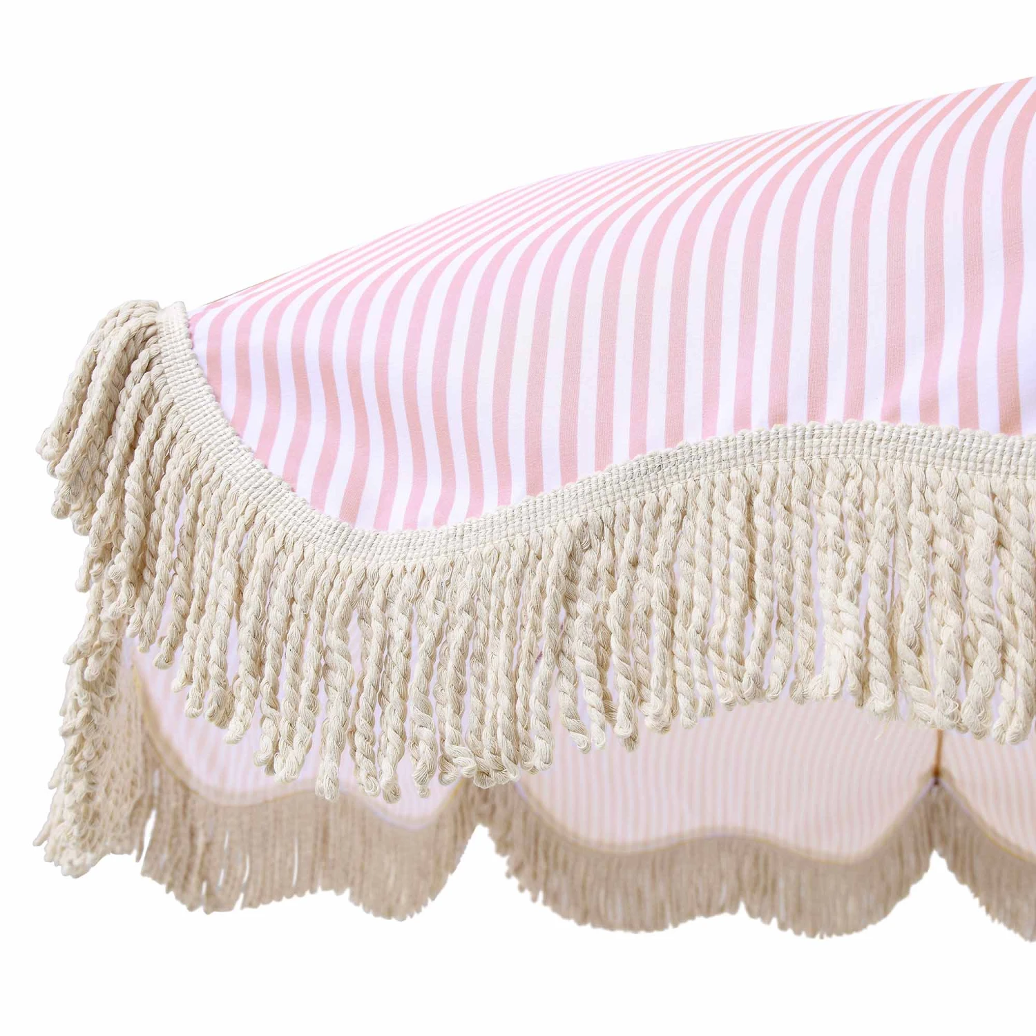 Gabriel Pink and White Striped Retro Fringed Garden Parasol β UPF50+ Tiltable Beach Umbrella 12 Gabriel Pink and White Striped Retro Fringed Garden Parasol β UPF50+ Tiltable Beach Umbrella - Image 12