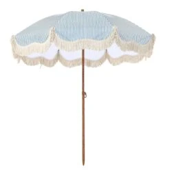 Gabriel Sage Green And White Striped Fringed Parasol With Tilt -Daals Store OD PRSL 02 SAGESTRP WB1