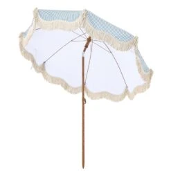Gabriel Sage Green And White Striped Fringed Parasol With Tilt -Daals Store OD PRSL 02 SAGESTRP WB5