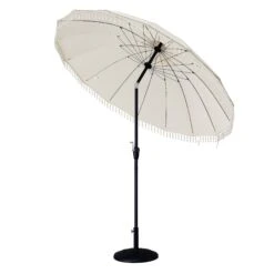 Hacienda 2.4M Beige Beaded Carousel Garden Parasol With Fringe Tassels And Aluminium Tilt -Daals Store OD PRSL 16 BEIGE WB3