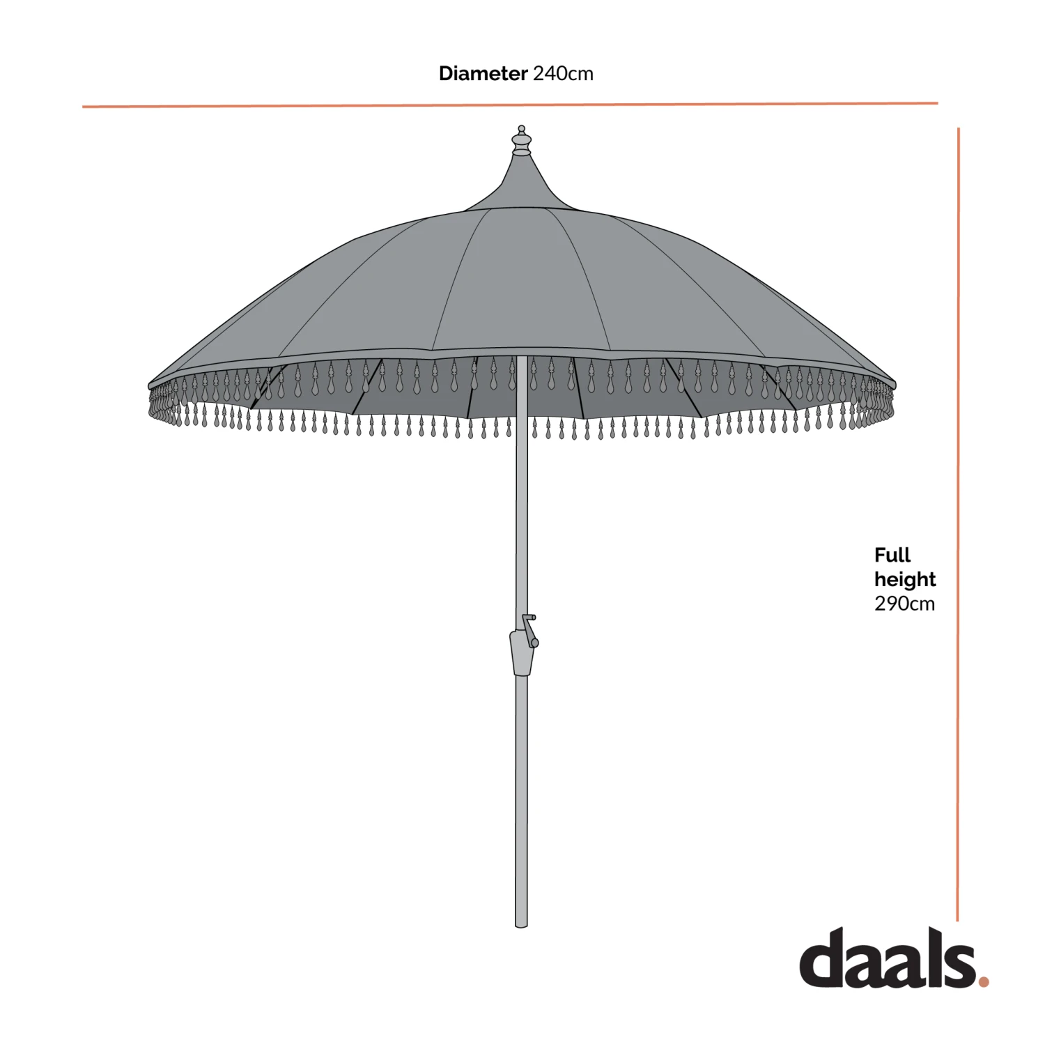 Hacienda 2.4M Light Grey Beaded Carousel Garden Parasol With Fringe Tassels And Aluminium Tilt 5 Hacienda 2.4M Light Grey Beaded Carousel Garden Parasol With Fringe Tassels And Aluminium Tilt - Image 5