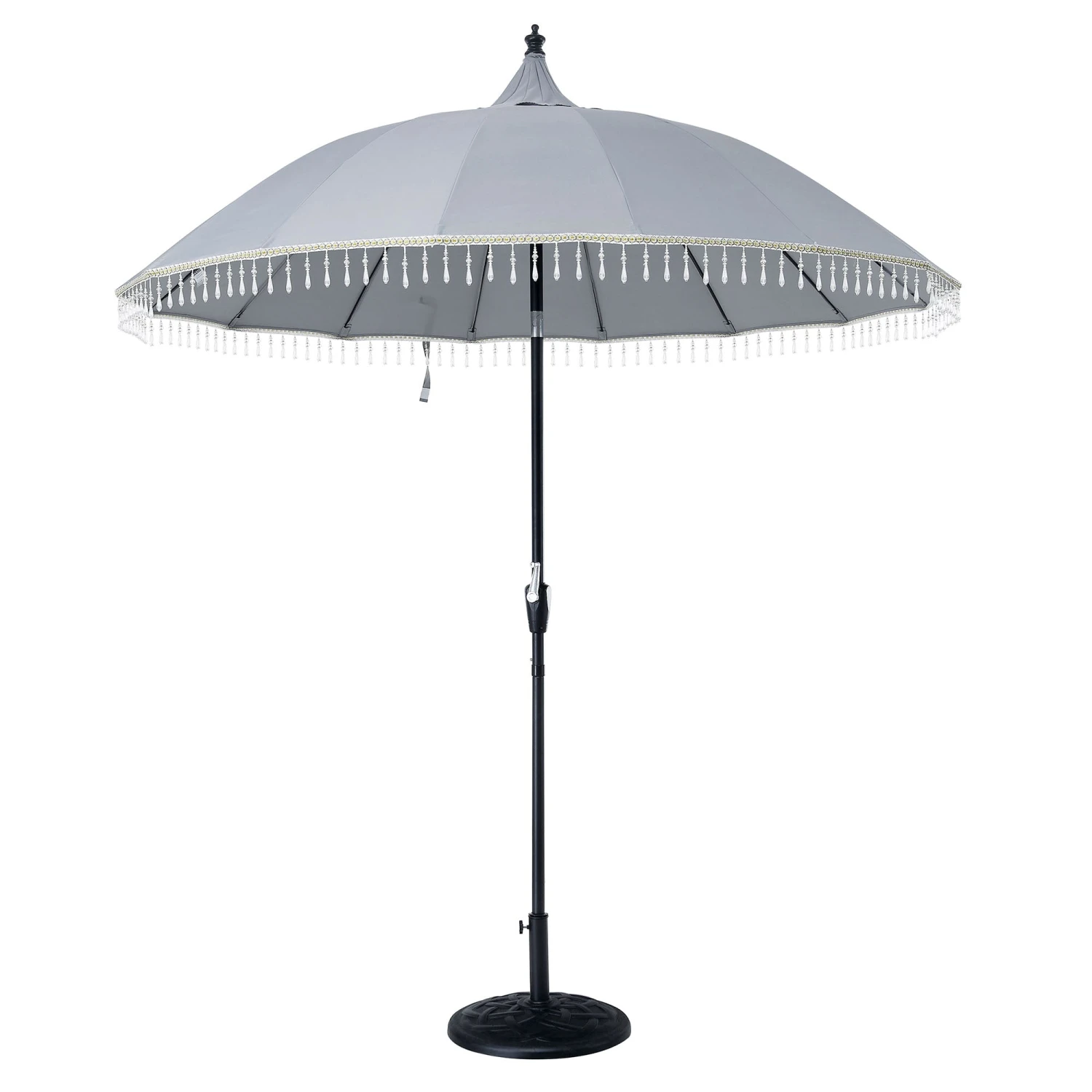 Hacienda 2.4M Light Grey Beaded Carousel Garden Parasol With Fringe Tassels And Aluminium Tilt 3 Hacienda 2.4M Light Grey Beaded Carousel Garden Parasol With Fringe Tassels And Aluminium Tilt - Image 3