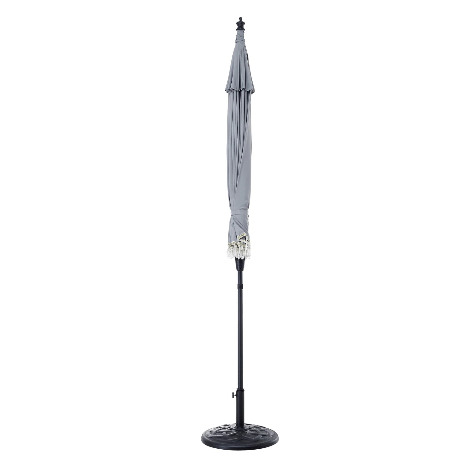 Hacienda 2.4M Light Grey Beaded Carousel Garden Parasol With Fringe Tassels And Aluminium Tilt 6 Hacienda 2.4M Light Grey Beaded Carousel Garden Parasol With Fringe Tassels And Aluminium Tilt - Image 6