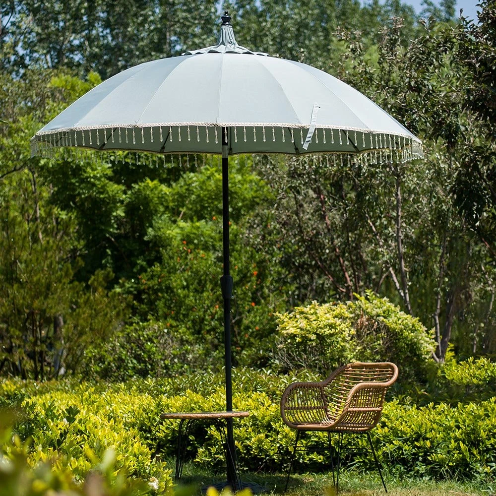 Hacienda 2.4M Light Grey Beaded Carousel Garden Parasol With Fringe Tassels And Aluminium Tilt 1 Hacienda 2.4M Light Grey Beaded Carousel Garden Parasol With Fringe Tassels And Aluminium Tilt