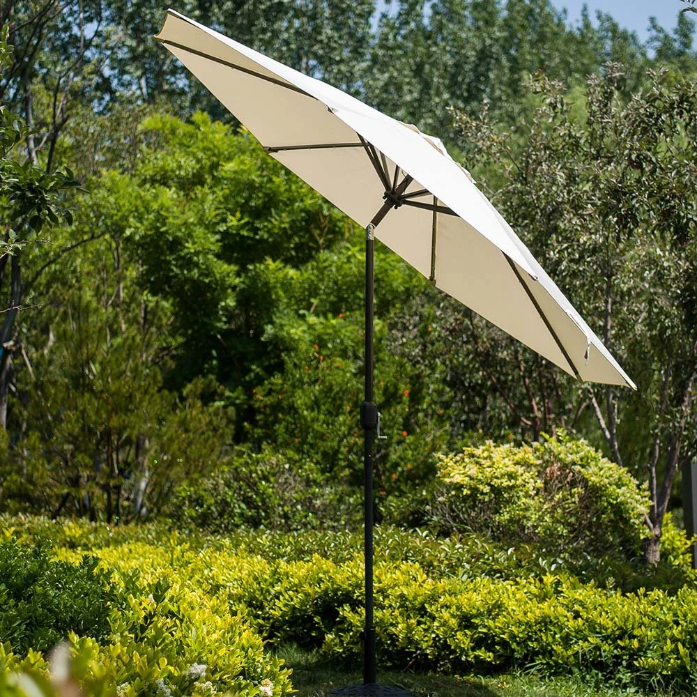 3M Solar LED Light Garden Parasol - Beige Angora Canopy with Tilt & Crank Aluminium Frame 2 3M Solar LED Light Garden Parasol - Beige Angora Canopy with Tilt & Crank Aluminium Frame - Image 2