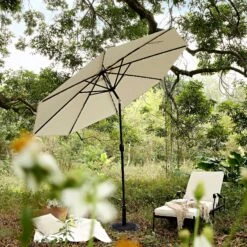 3M Solar LED Light Garden Parasol - Beige Angora Canopy with Tilt & Crank Aluminium Frame 16 3M Solar LED Light Garden Parasol - Beige Angora Canopy with Tilt & Crank Aluminium Frame -Daals Store OD PRSL 23 BEIGE scene2
