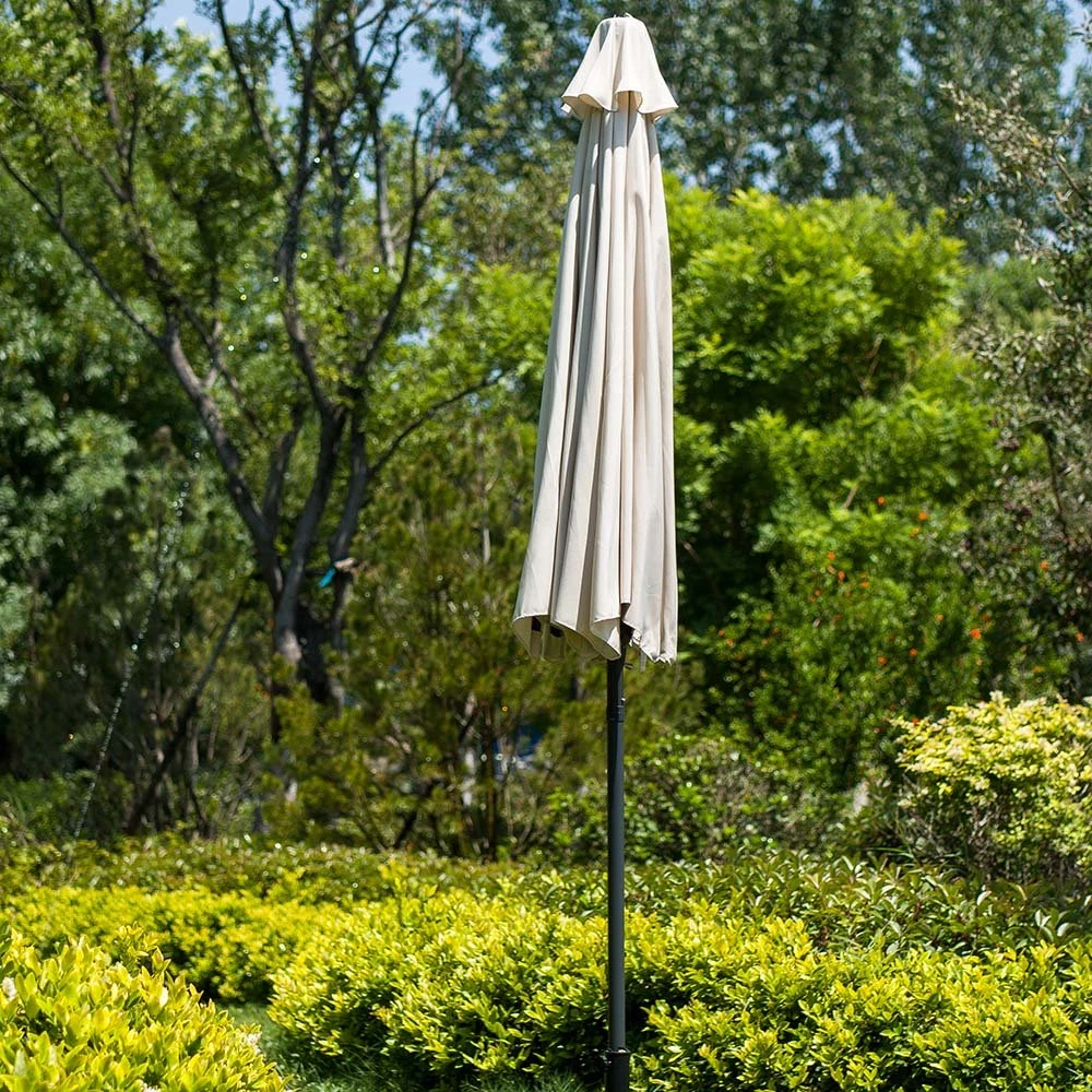 3M Solar LED Light Garden Parasol - Beige Angora Canopy with Tilt & Crank Aluminium Frame 5 3M Solar LED Light Garden Parasol - Beige Angora Canopy with Tilt & Crank Aluminium Frame - Image 5