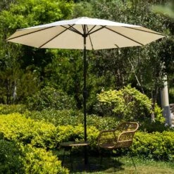 3M Solar LED Light Garden Parasol - Beige Angora Canopy with Tilt & Crank Aluminium Frame 19 3M Solar LED Light Garden Parasol - Beige Angora Canopy with Tilt & Crank Aluminium Frame -Daals Store OD PRSL 23 BEIGE scene5