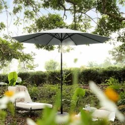 3M Solar LED Light Garden Parasol in Neutral Grey β Tilt & Crank Aluminium Frame Patio Umbrella 15 3M Solar LED Light Garden Parasol in Neutral Grey β Tilt & Crank Aluminium Frame Patio Umbrella -Daals Store OD PRSL 23 GREY scene2