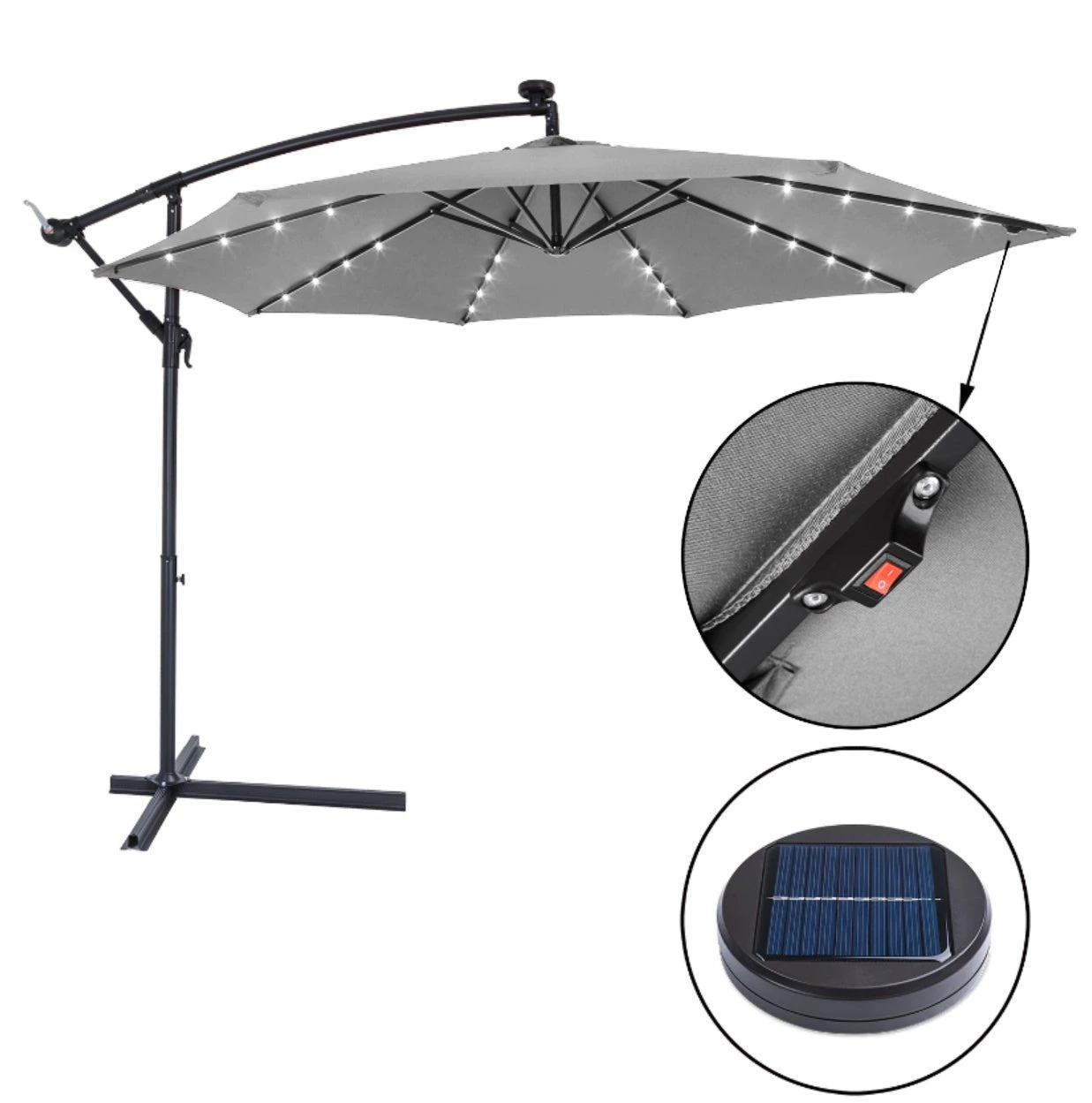 3M LED Light Cantilever Garden Leanover Parasol, Grey 6 3M LED Light Cantilever Garden Leanover Parasol, Grey - Image 6