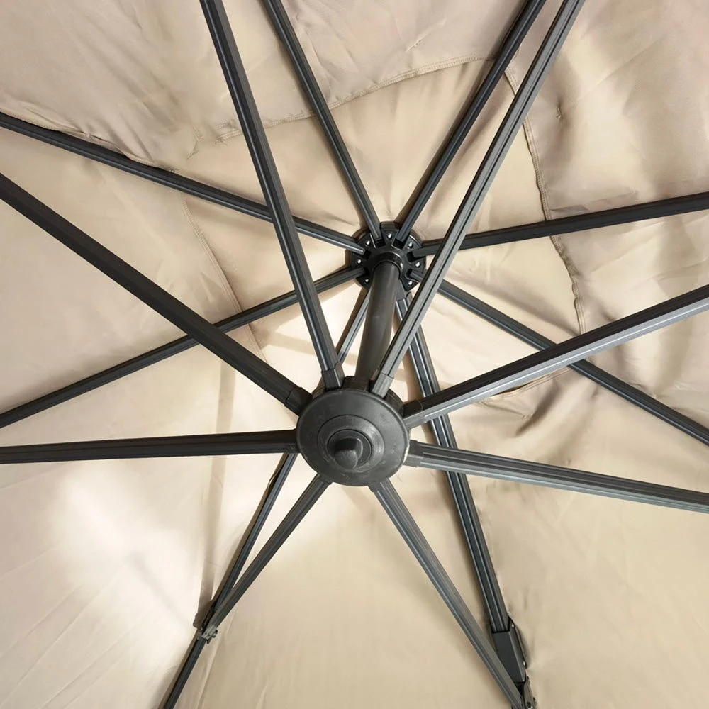 300cm Large Square 360° Aluminium Roma Cantilever Garden Hanging Parasol, Beige 7 300cm Large Square 360° Aluminium Roma Cantilever Garden Hanging Parasol, Beige - Image 7