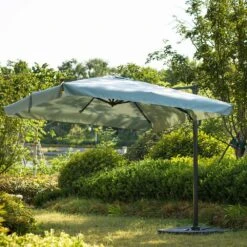 300cm Large Square 360° Aluminium Roma Cantilever Garden Hanging Parasol, Grey