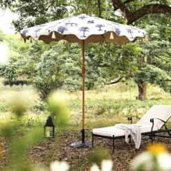 Tropical Pattern 2.6M Octagonal Tassel Parasol With Aluminium Tilt