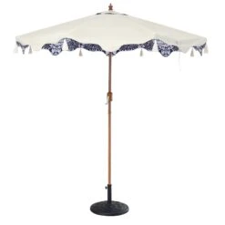 Blue Flower 2.6M Octagonal Tassel Parasol With Aluminium Tilt