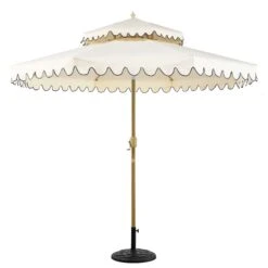 Fabienne Beige 3M Octagonal Double Top Crank And Tilt Parasol With Navy Scalloped Edge