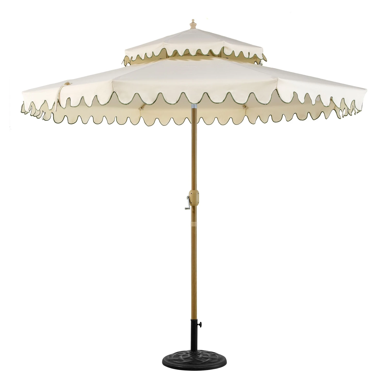 Fabienne 3m Octagonal Double Top Parasol β Beige with Green Scalloped Edge Crank & Tilt Garden Umbrella 4 Fabienne 3m Octagonal Double Top Parasol β Beige with Green Scalloped Edge Crank & Tilt Garden Umbrella - Image 4