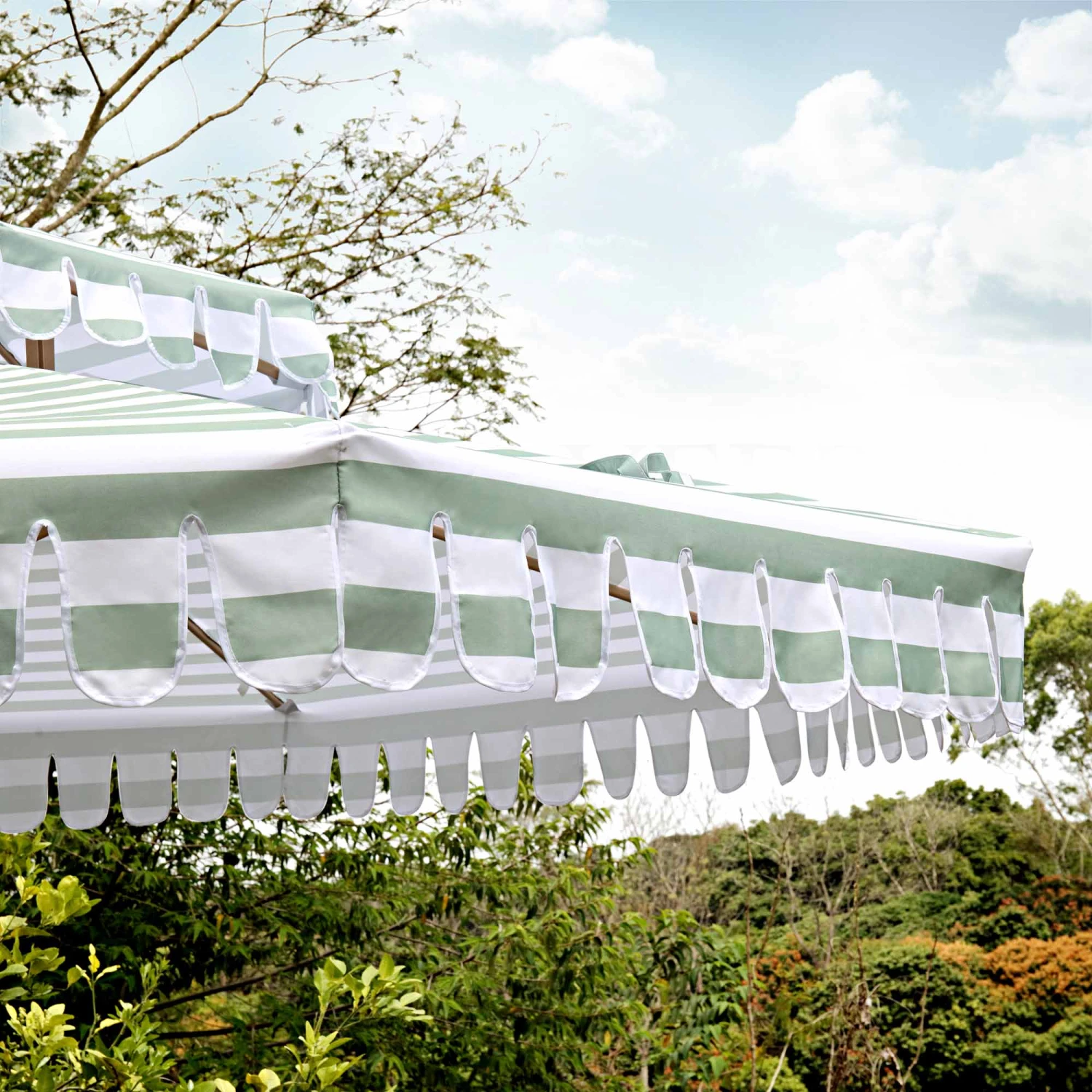 Fabienne Sage Green And White Striped 3M Double Top Crank And Tilt Parasol 2 Fabienne Sage Green And White Striped 3M Double Top Crank And Tilt Parasol - Image 2