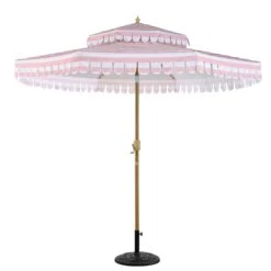 Fabienne Pink and White Striped 3M Double Top Parasol – Vintage Garden Crank and Tilt Umbrella -Daals Store OD PRSL 42 PINKSTRIPE WB1