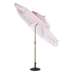 Fabienne Pink and White Striped 3M Double Top Parasol – Vintage Garden Crank and Tilt Umbrella -Daals Store OD PRSL 42 PINKSTRIPE WB2