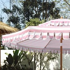 Fabienne Pink and White Striped 3M Double Top Parasol – Vintage Garden Crank and Tilt Umbrella -Daals Store OD PRSL 42 PINKSTRIPE scene2